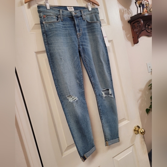 New Hudson Harkin Super Skinny Crop Jeans Size 28 Distressed Light Wash - Picture 3 of 5